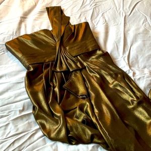 BNWT BCBGMaxAzria Gold Lame Greek Goddess Gown Sz 4